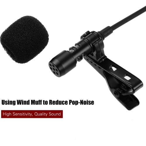 Professional Lavalier Clip-On Microphone 3.5mm Audio Plug Compatible with iPhone iPad Android Windows Smartphones Comes