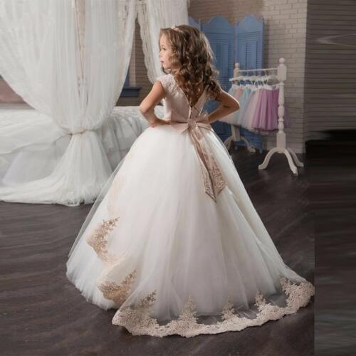 Romantic Champagne Puffy Lace Flower Girl Dress for Weddings Organza Ball Gown Girl Party Communion Dress Pageant Gown