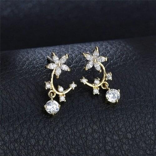 18K Gold Earrings For Women 2021 Trends Japanese System Copper Alloy Set 3A Zircon S925 Silver Needle Aesthetic White Jewelry