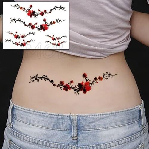 Tattoo Sticker Plum Flower Blossom Ink Wash Painting Tatoo Temporary Fake Tattoos for Women Men Body Art