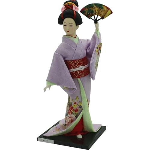 30cm Vintage Japanese Kimono Geisha Doll Female Model Figurine in Purple Clothes