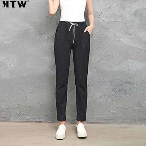 2021 Summer Autumn Women Linen Pants Ladies Korean Harajuku Plus Size Trousers Female Elastic Waist Casual Trousers