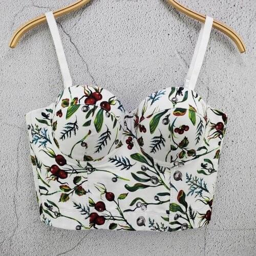 Cupplee Hawaii Print Women Cotton Crop Top Bustier Spaghatti Strap Short Corset Bralette Camisole Summer Sexy Beach Vest