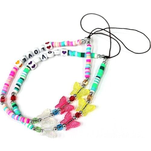 Zv Summer Beach Mobile phone lanyard Jewelry Colorful Acrylic Chain Cellphone Strap Anti-lost Lanyard For Women Party Gift