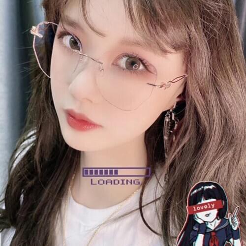 0~10.00 Optical Stylish Alloy Women Rimless Glasses Frame With Diamond Trimming Cut Plano Lenses Handmade Custom Lenses