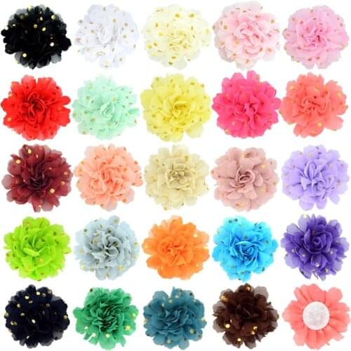 10 PCS/lot Bronzing Chiffon Big Flower Hair Accessories Gold Polka Dot Hairpins for Girls Kids DIY Handmade Clothing Accessories