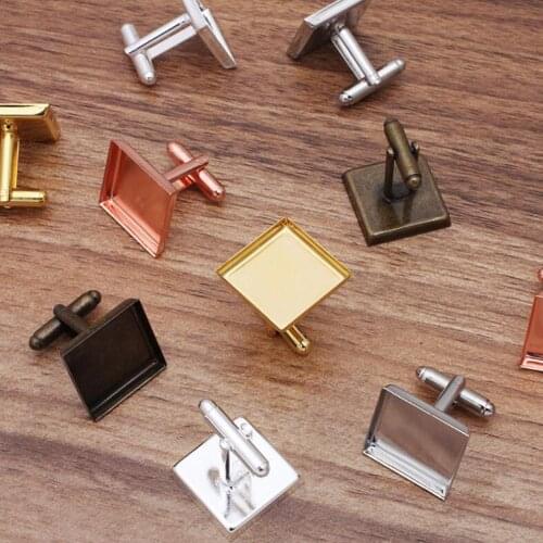 200pcs Fit 16 18 20mm Square Bezel Cufflink Blank Cabochon Setting French Cufflinks Shirt Accessories
