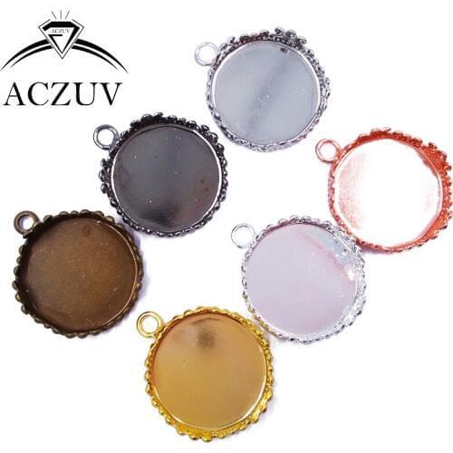 200pcs Copper Metal 15mm 20mm 25mm Crown Cabochon Setting Round Pendant Tray Bezel Pendant Blank w/ Loop Pendant Base CPT001