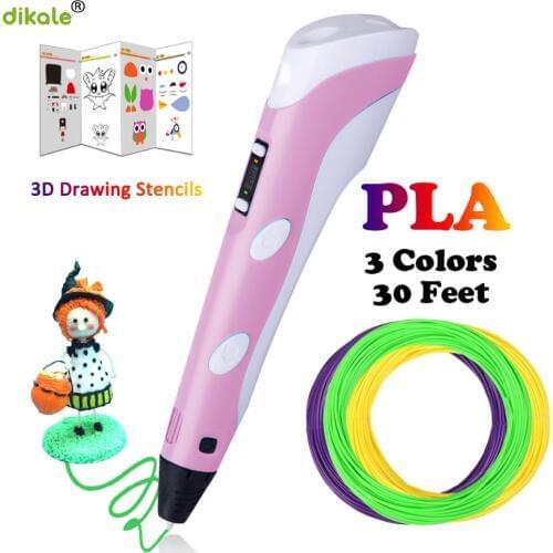 Dikale 3D pens LED Display DIY 3D Printer Pen 3d pens with 9M Filament for Kids Drawing Tools EU Plug