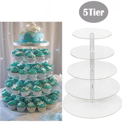 5 Layers Transparent Round Snack Cake Stand Wedding Party Dessert Cupcake Display Tray Fruit Holder