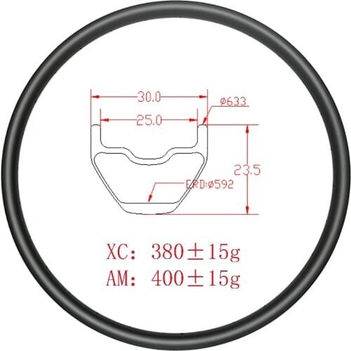 29er MTB XC carbon fibre tubeless rim UD weave matte finish 30mm width hookless 23mm deep 29" MTB race XC beadless mountain bike