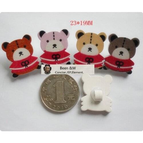 Free shipping! Cartoon,animal Baby wooden buttons 19*23mm DIY children pin Handwork accessories bowknot Little Bear 100Pcs