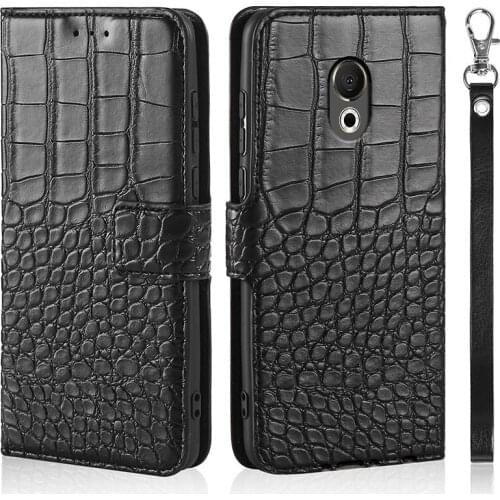 Phone Case for Meizu 15 Lite Case Wallet Crocodile Texture Leather Book Design Phone Coque Capa With Strap Card Holders
