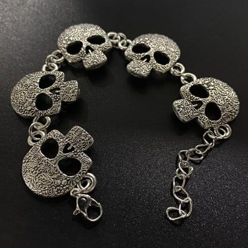 Gothic Skull Bracelet, 5 Skull Link Bracelets, Retro Exaggerated Skull Halloween Jewelry