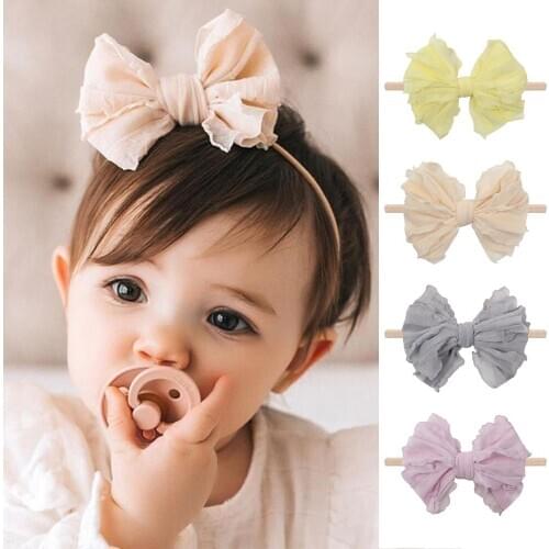 Classical 5" Lotus lace Tied Hair Bow Nylon Headband 2020 Hair Accessories For Baby Hairbands Headwear