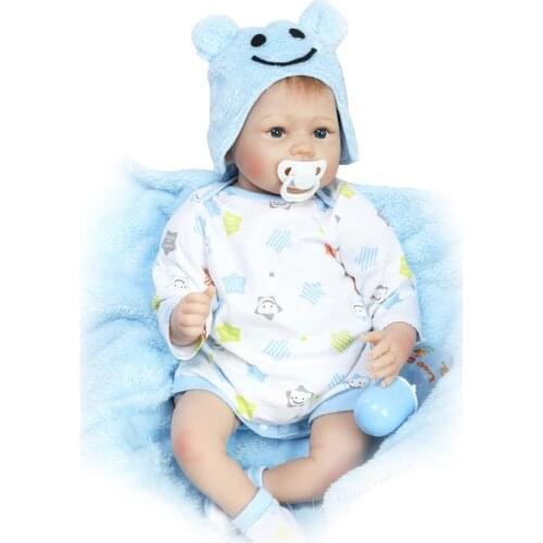 22inch Reborn Doll Blue Eyes Lifelike Kids Children Gifts Sleep Toys Cartoon Floral Clothes Nipple Bottle With Blanket Soft
