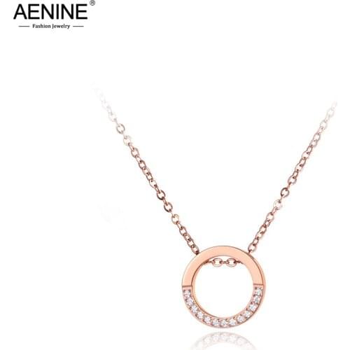 AENINE Trendy Office Circle Pendant Chain Jewelry Mosaic Rhinestones Rose Gold Choker Necklaces For Women Chirstmas Gift AN19042