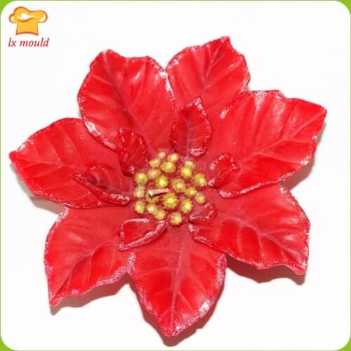 LXYY New Christmas Flower Candle Silicone Mould 3D Poinsettia Large Christmas Decoration Chocolate Soap Plaster Aroma Diffuser M