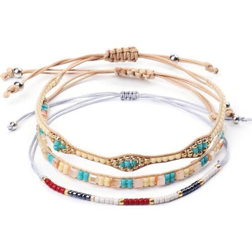 Handmade Bohemian Beads Bracelets Set For Woman Original Braid Rope Charm Multiple Layers Bracelet & Bangles DIY Beach Jewelry