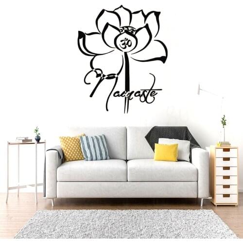 Yoga OM Symbol Wall Stickers Flower Lotus Namaste Home Decor Wall Decals Vinyl Buddhist Interior Design Vinyl Wall Decals WL1703