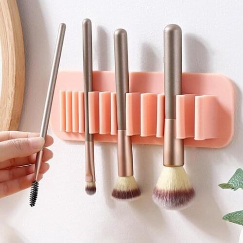 Wall-mounted Makeup Brush Holder with Suction Silicone Air Drying Makeup Brush Rack Beauty Tools