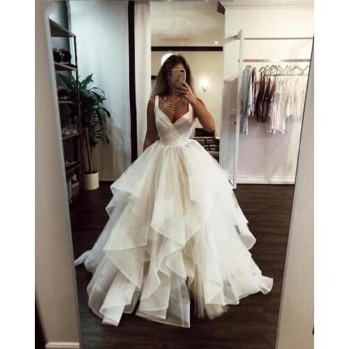 2020 New A Line Wedding Dresses Ruffles White Ivory Princess Wedding Gowns Vestidos De Noiva Bride Bridal Gowns