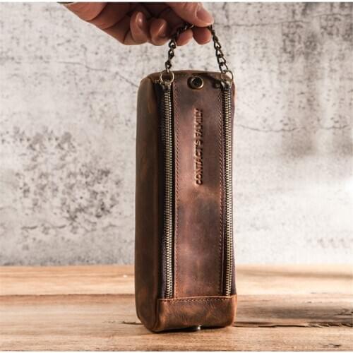 New Vintage Leather Pen Pencil Bag Case Stationery Organizer For Student School Supplies