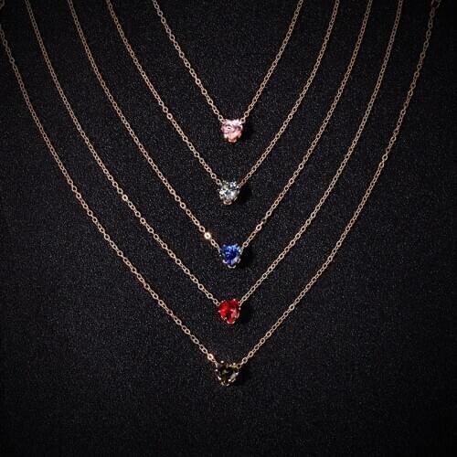 DoreenBeads Fashion Choker Necklace For Women Jewelry Gold Color Link Chain Heart Red Pink Cubic Zirconia Gift 34cm long, 1 PC