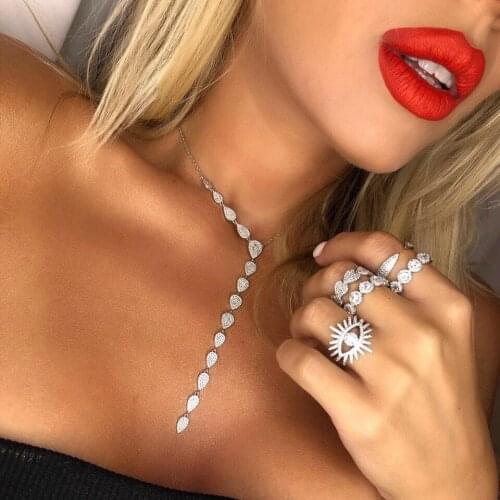 New Women sexy Long water drop Leaf Necklace Gold Color Choker Necklace For Women Wedding Bijoux Wholesale D1445