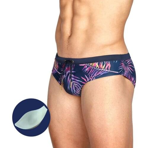 Men Swim Briefs Gradient Leaf Printed Triangle Swimwear With Push Pad Quick Drying Swim Trunks Beach Bathing Surf