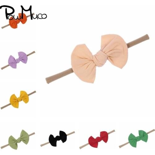 Powmuco 1 PCS Solid Color Handmade Knotted Children Elastic Headband Cute Bowknot Toddler Nylon Hairband DIY Baby Girls Headwear