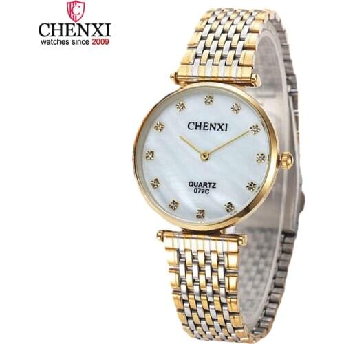 CHENXI Luxury Men Casual Watch Gold Fashion Ultra thin Rhinestone Dress Lovers Quartz Clock Couple Lady Male Watch Official