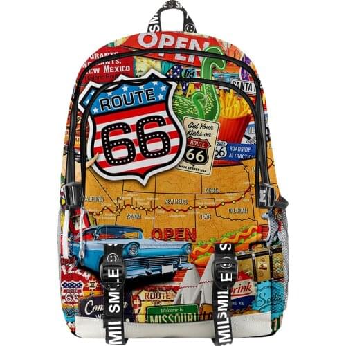 2021 3D Route 66 Men Women Backpack Oxford School Bag Hip hop Style Teenager Girl Child Bag Travel Backpack