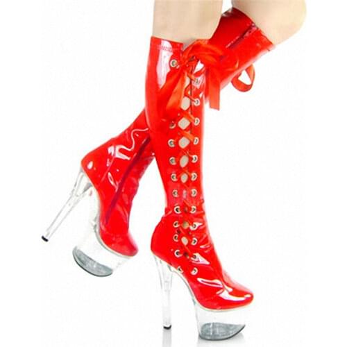 Lacing sexy bride crystal boots 15cm high-heeled shoes steel pipe dance shoes sexy clubbing 6 inch high boots for women