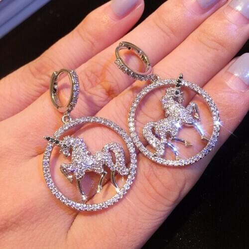 Hot sale Delicate unicorn temperament white zircon earrings for women wedding party jewelry gift earring