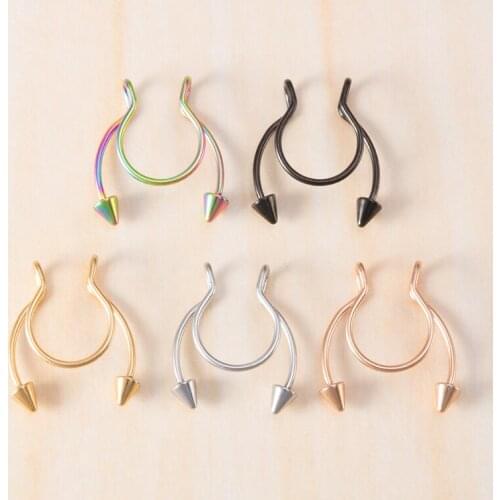 1PC Surgical Steel Spike Fake Septum Stud Fake Piercing Fake Nose Rings Hoop Fake Nose Ring Non Pierced Nose Jewelry for Women