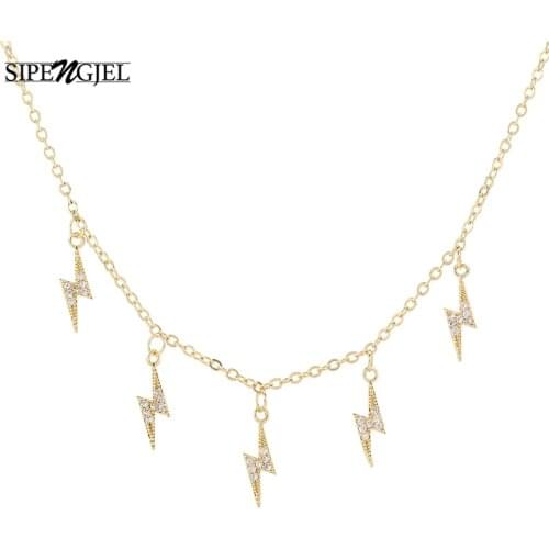 SIPENGJEL Fashion Punk Ligtning Charm Choker Necklace Gold And Silver Color Clavicle Chain Necklace For Women Jewelry Gift 2021