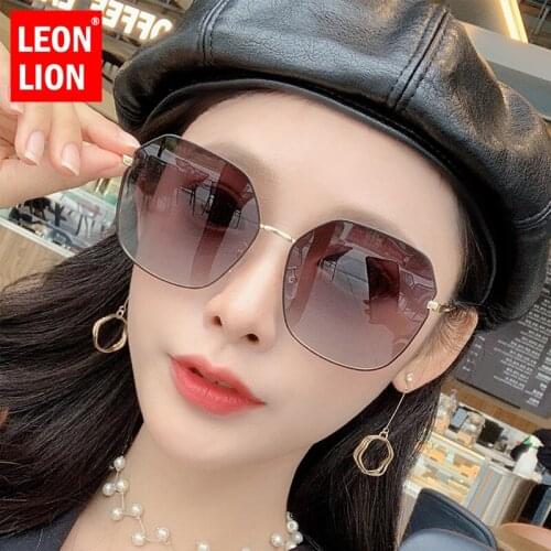 Leonlion Alloy Frame Sunglasses Women 2021 Luxury Brand Oversized Sun Glasses Women Vintage Gradient Mirrror Shades for Women