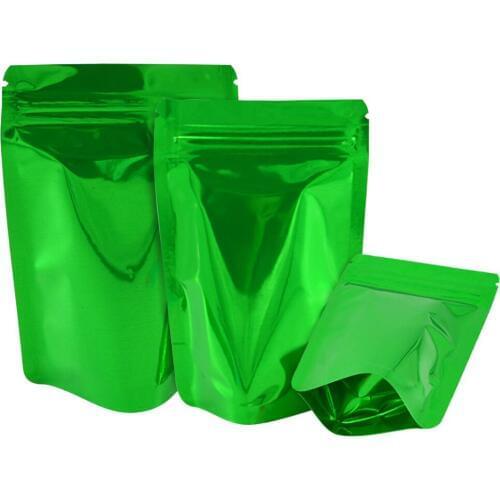 Heavy duty 50pcs Green Resealable Aluminum Foil Stand up Pouch Food Storage Package Bags Heat Sealable Small Mylar Zip Lock Bags
