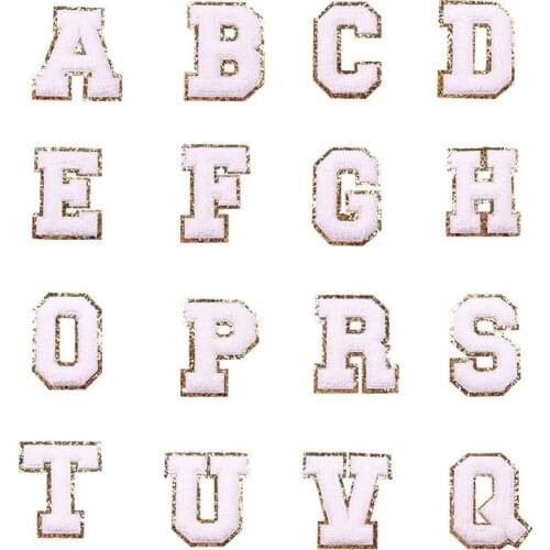 Light Pink Towel Embroidered Letters Sewing On Patch Name Badge Alphabet Sequins Patches For Diy Kid Clothing Bags Accessories