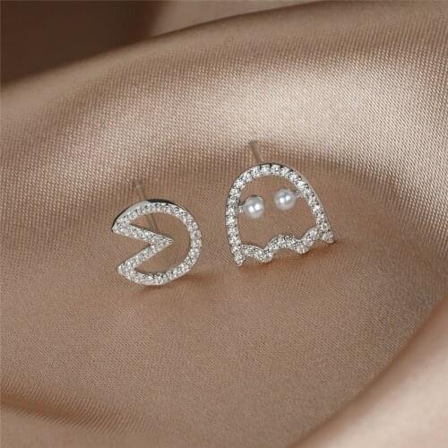 Creative Geometric White Round Small Pearl Stud Earrings For Women Minimalist Jewelry Retro Fashion 925 Sterling Silver Earrings