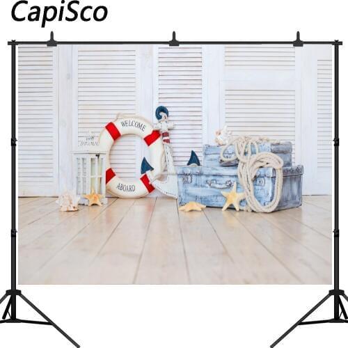Capisco Vinyl Photography Background White Wooden Door Lifebuoy Starfish Summer Children birthday Backdrops for Photo Studio