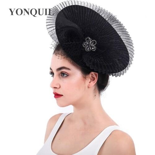 Women Imitation Sinamay Big Fascinator Hats Black Kentucky Derby Millinery Hair Clip Wedding Cocktail Church Chapeaus Clips Gril