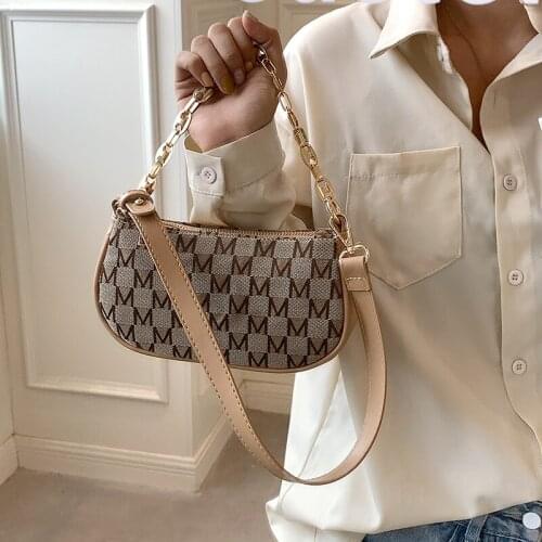 Retro Letter PU Leather Armpit Baguette Crossbody Bag for Women 2021 Chain Shoulder Handbags and Purses Female Travel Designer