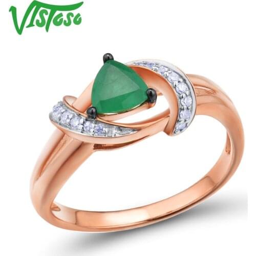 VISTOSO Gold Rings For Women Genuine 14K 585 Rose Gold Ring Magic Emerald Sparkling Diamond Engagement Anniversary Fine Jewelry