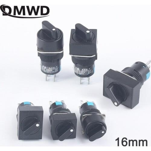 16mm 2 3 Positions Latching Self Lock 3/6 pins Push Rotary Button Switch Round Selector Switch Round/Square/Rectangular Head