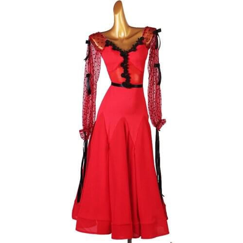 2021 Ballroom Dance Competition Dress Dance Ballroom Waltz Dresses Standard Dance Dress Women Ballroom Dress Red