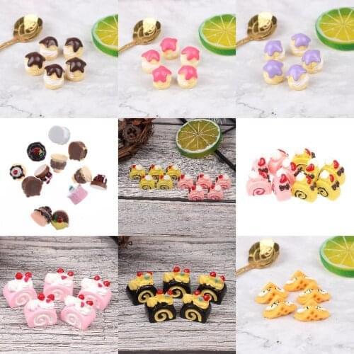 5Pcs DollHouse Cakes Puffs DIY Miniature Artificial Fake Doll Food Cake Resin Ornament Craft Play Doll House Accessories