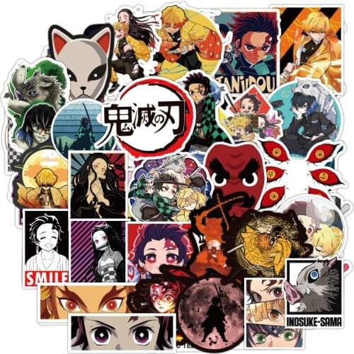 50/100pcs Demon Slayer Kimetsu No Yaiba Anime Sticker Cosplay Props PVC Waterproof DIY Guitar Car Tanjirou Nezuko Decal Stickers