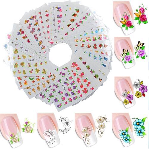 YZWLE 60 Sheets Chic Flower Different Designs DIY Decals Nails Art Water Transfer Printing Stickers For Nails Salon